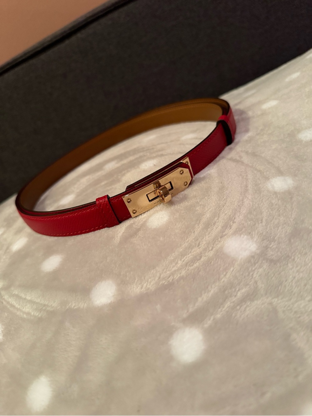 Red Leather Women's Belt with Gold Turn-Lock